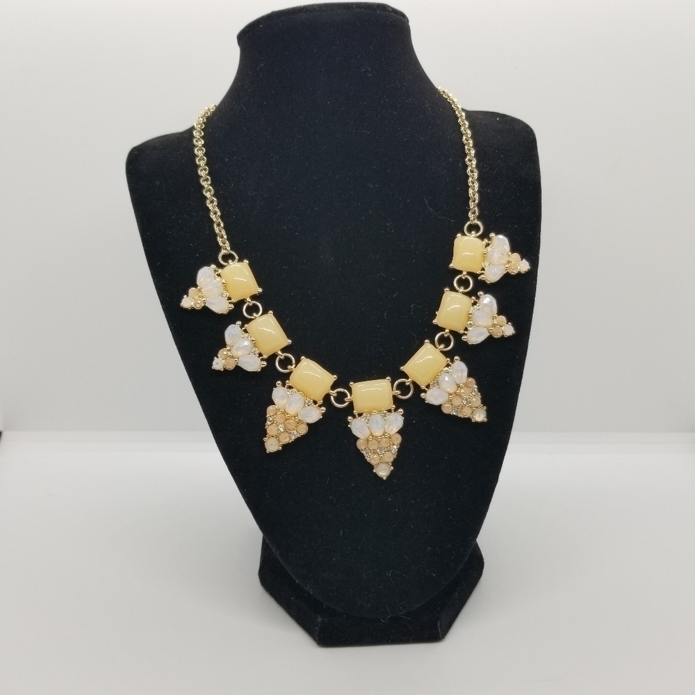 gold tone collar statement necklace yellow pink moonglow